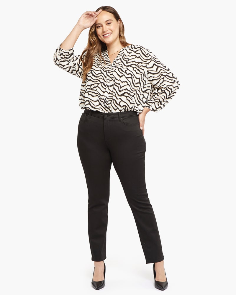 Front of a model wearing a size 14 Sheri Slim Pant in Black by NYDJ. | dia_product_style_image_id:170785